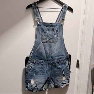 Indigo Blue Maternity Jean Overalls With Stretching Side Bands Size L